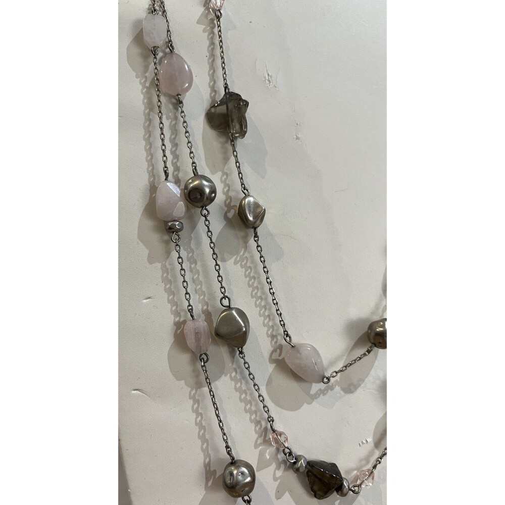 Chicos 3 Stranded Silver Tone Faux Rose Quartz & Amethyst Beaded Necklace Boho - Picture 3 of 6